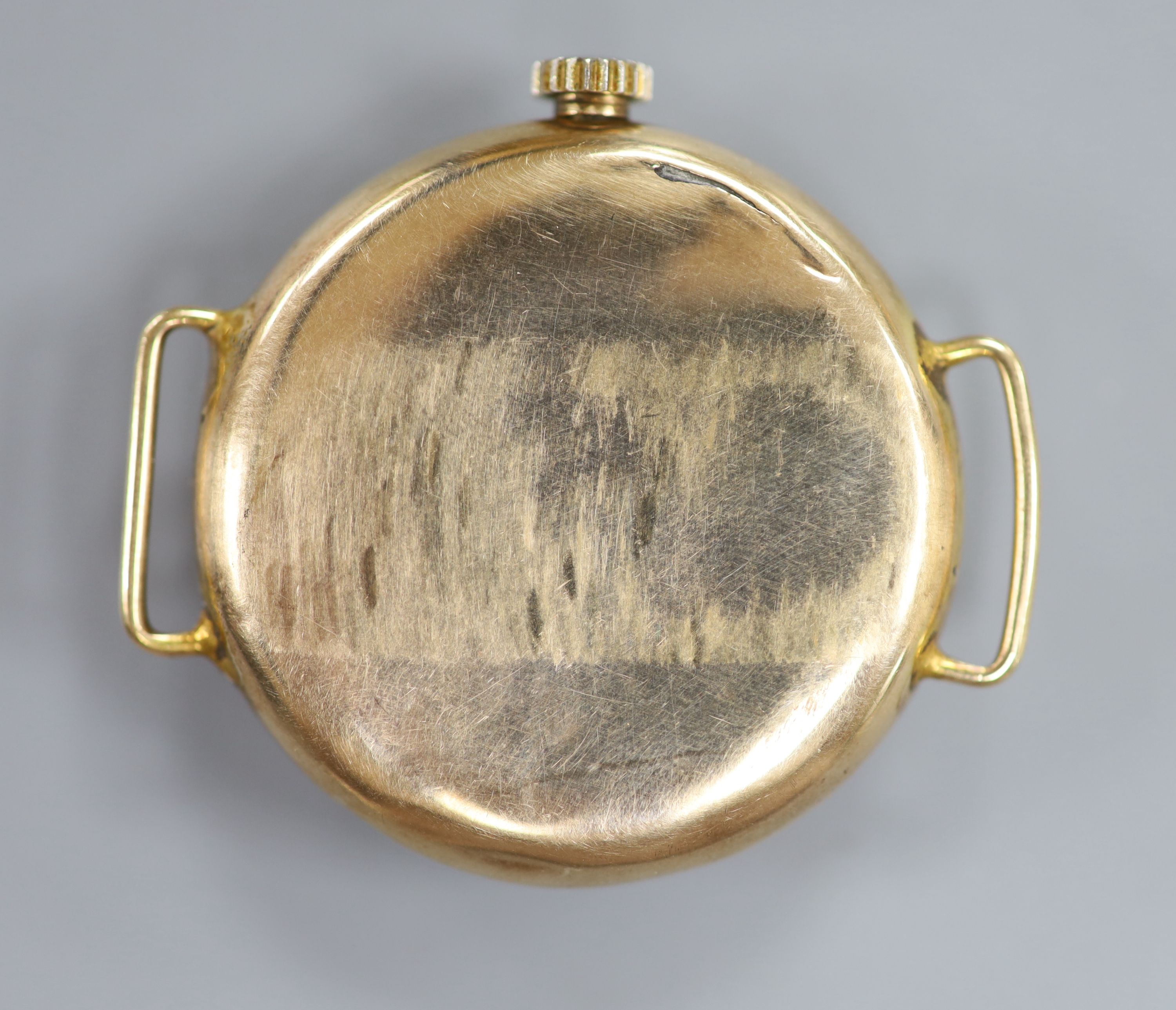 A gentlemans early 20th century 9ct gold Borgel cased manual wind wrist watch, no strap,